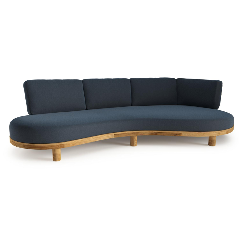 Donato loungebank in teak met heritage indigo All Weather Sunbrella® luxe kussen