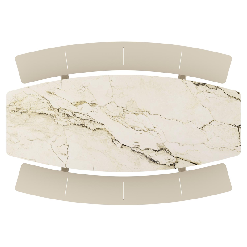 Table de pique-nique Forno forme de bateau en aluminium beige et céramique pleine colorado dunes - Lg. 240 x Lrg. 181 x Haut. 72 cm
