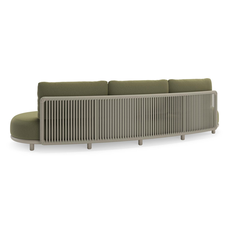 Lomano loungebank in beige aluminium en beige verticaal geweven luxe vlakke rope met Heritage Leaf all weather sunbrellaÂ® luxe