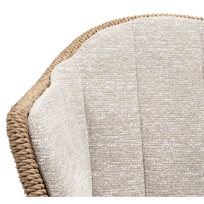 Pagino tuinstoel in teak en naturel ronde wicker met zitkussen in All Weather Sunbrella® Luxe Tundra Sand