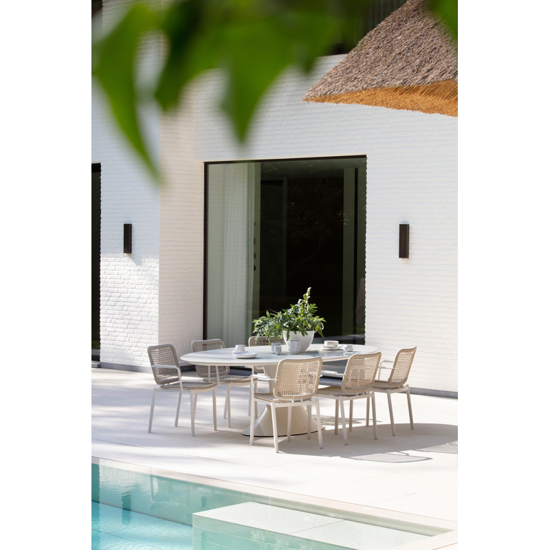 Fano tuintafel plat ovaal in wit aluminium en volkeramiek calacatta - L 240 x B 135 x H 75 cm