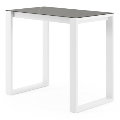 Table de bar Verato en aluminium blanc et céramique pleine Calatorao - Lg. 120 x Lrg. 70 x Haut. 105 cm