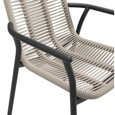 Berga tuinstoel in zwart aluminium en beige verticaal geweven ronde rope