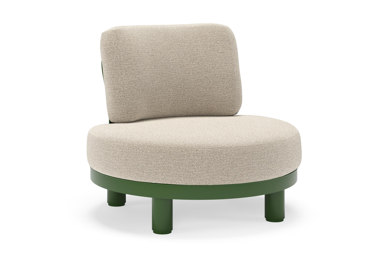 Donato loungestoel in groen aluminium met all weather cosytica Catania Sand kussen