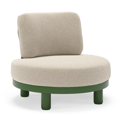 Donato loungestoel in groen aluminium met all weather cosytica Catania Sand kussen