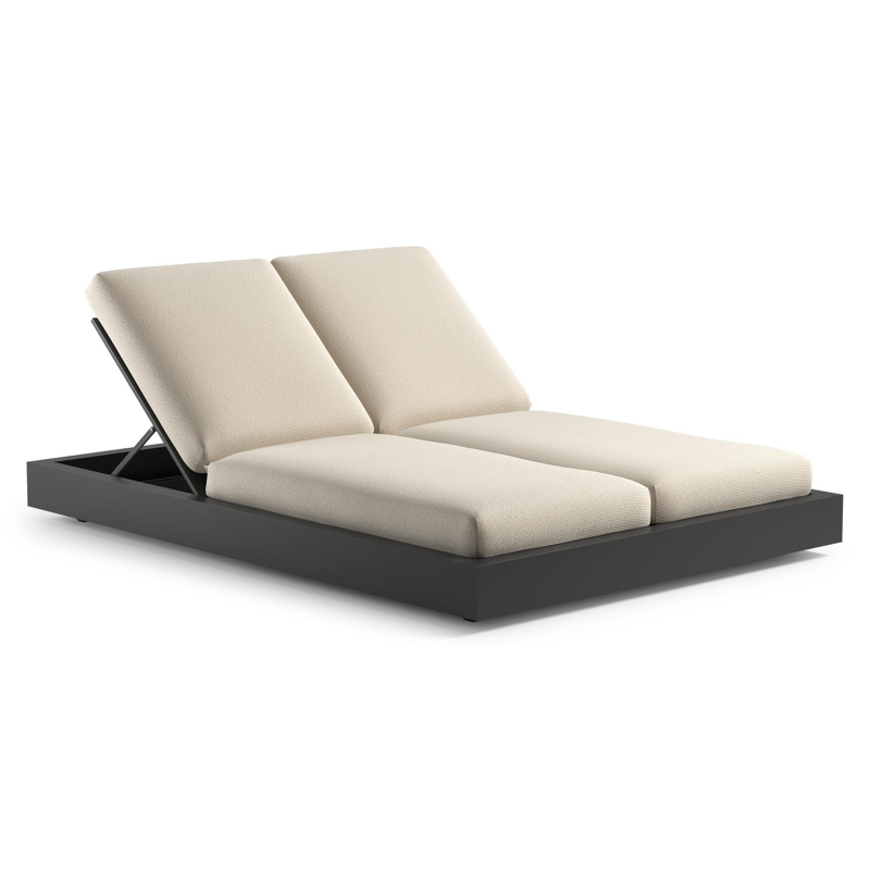 Como verstelbaar dubbel ligbed in zwart aluminium met althea off white all weather Cosytica kussen