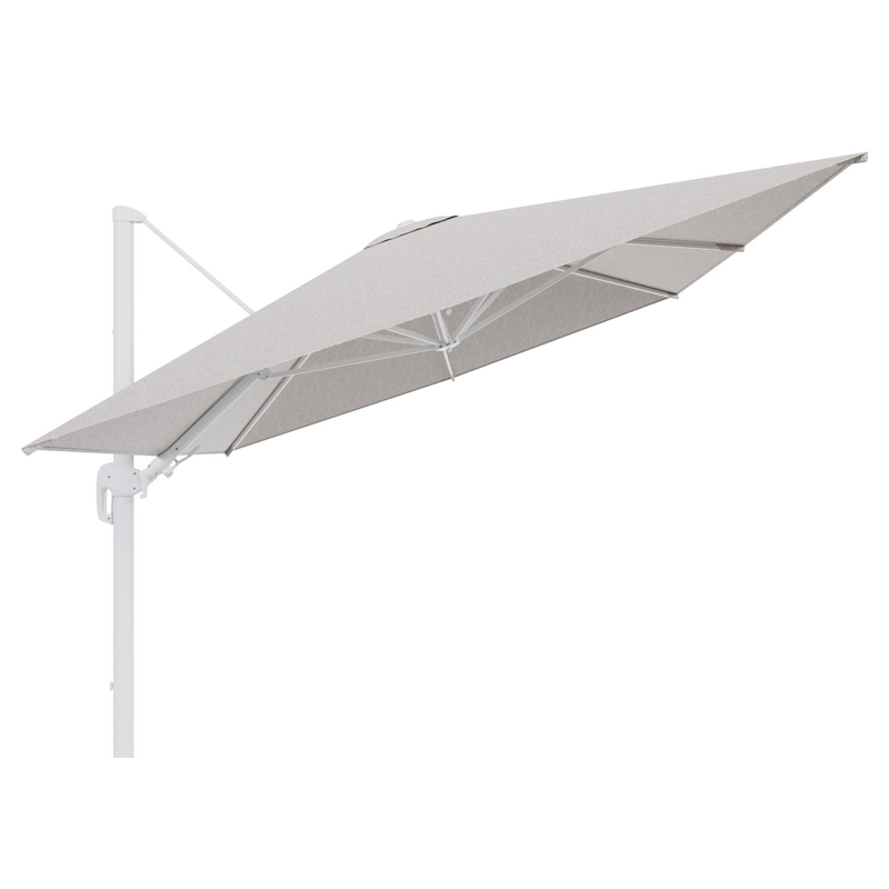 Parasol pendant Rufina avec fonction tilt en aluminium blanc et toile de parasol en All Weather Sunbrella® Luxe Tundra Sand  - Lg.1 400 x Lg.2 300 cm (sans pied de parasol