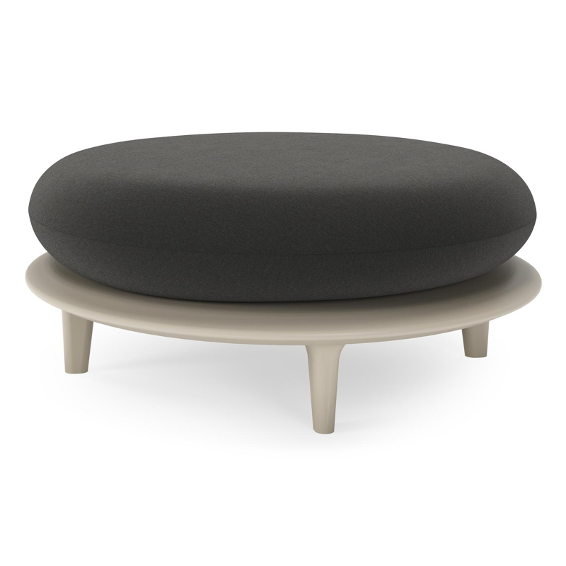 Bomero poef in beige aluminium met natte sooty all weather sunbrella® luxe kussen