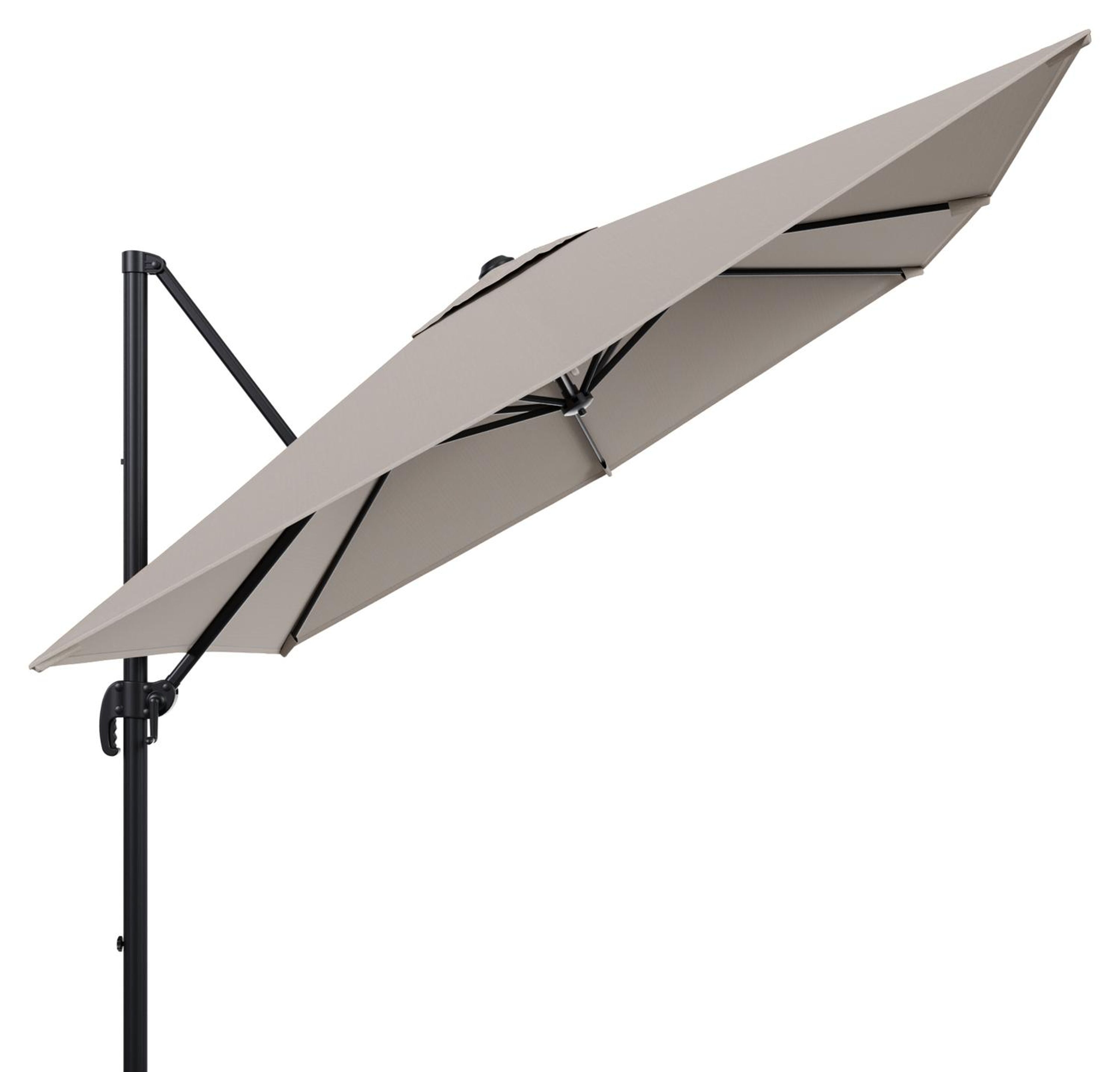 Calpe zweefparasol in zwart aluminium met beige weather+ softtouch parasoldoek - L1 270 x L2 270 cm (zonder voet)