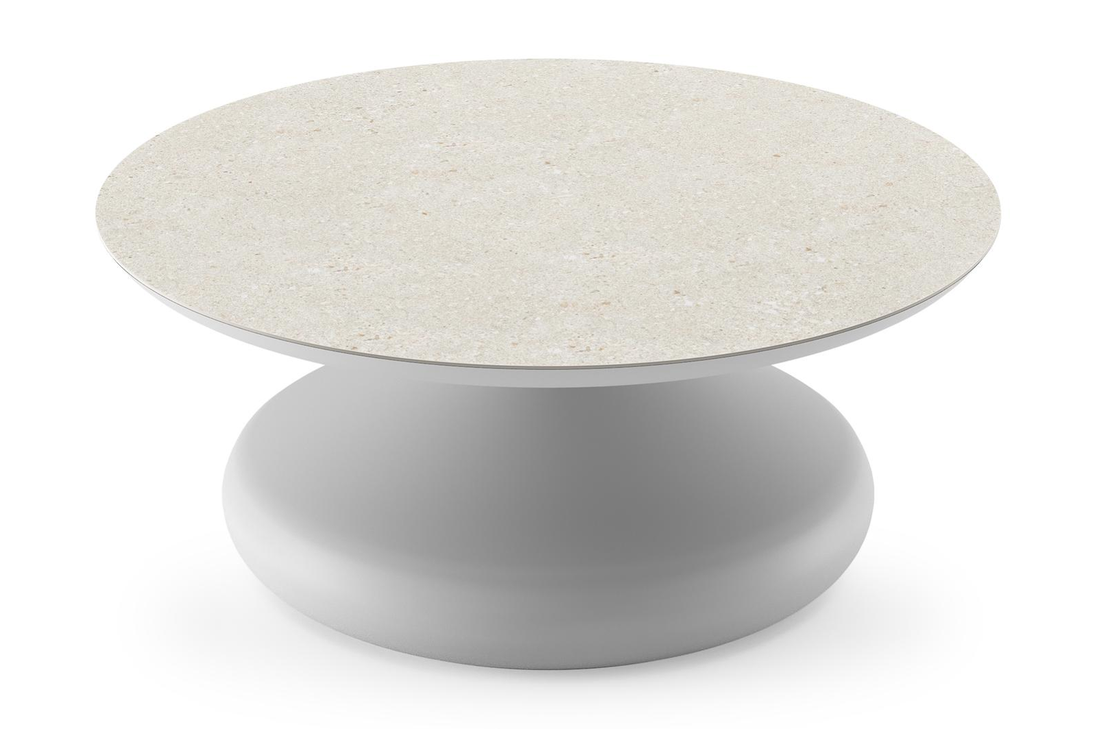 Bomero loungetafel rond in wit aluminium en volkeramiek Shilin - Dia. 84 x H 32.2 cm