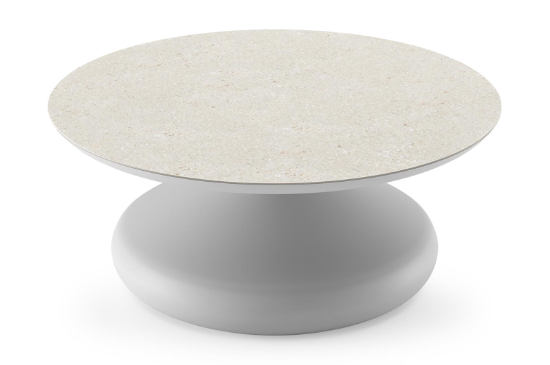 Bomero loungetafel rond in wit aluminium en volkeramiek Shilin - Dia. 84 x H 32.2 cm