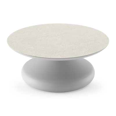 Bomero loungetafel rond in wit aluminium en volkeramiek Shilin - Dia. 84 x H 32.2 cm