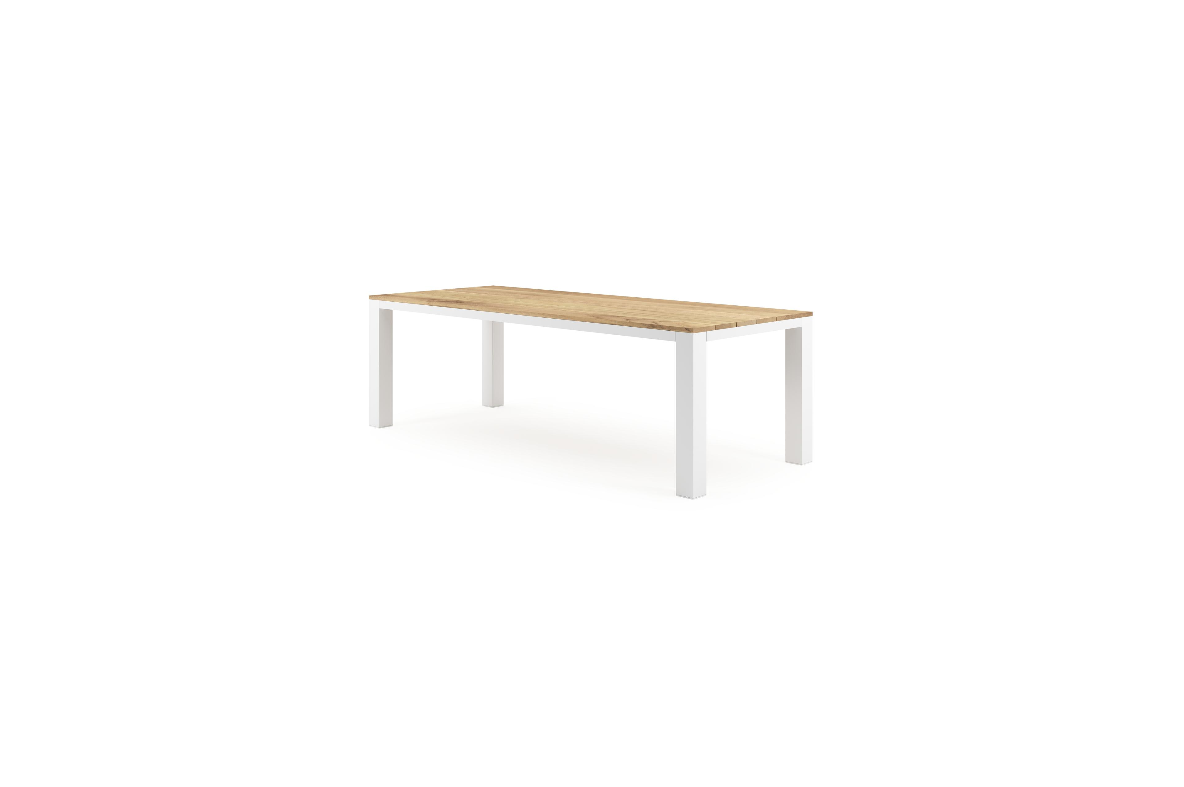 Nano tuintafel in wit aluminium en teak - L 240 x B 100 x H 75 cm