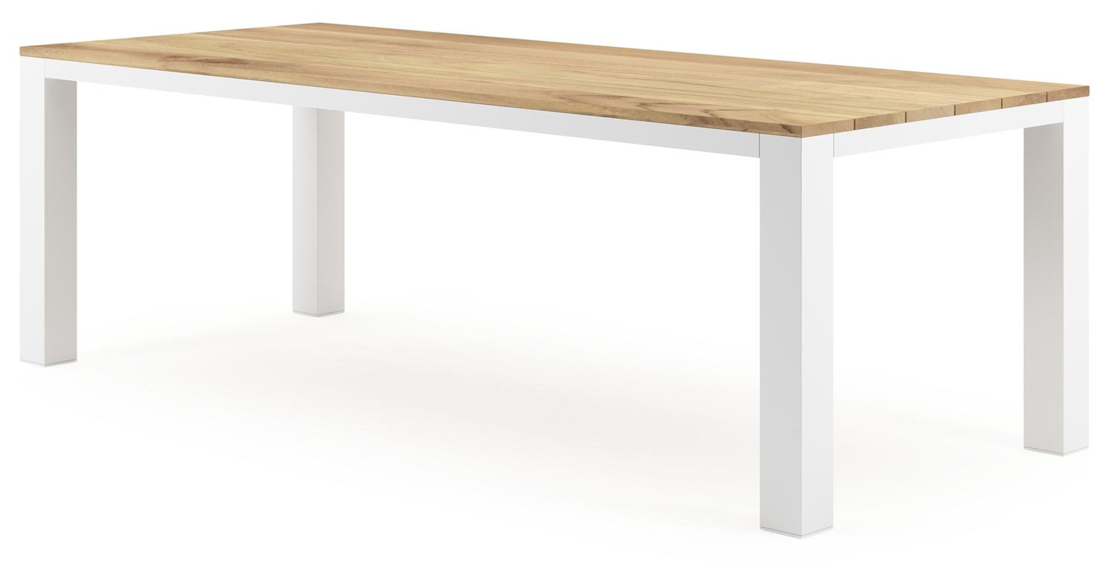 Table de jardin Nano en aluminium blanc et teck - Lg 240 x Larg. 100 x H 75 cm