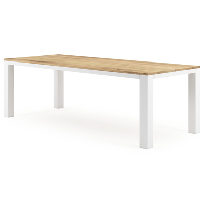 Table de jardin Nano en aluminium blanc et teck - Lg 240 x Larg. 100 x H 75 cm