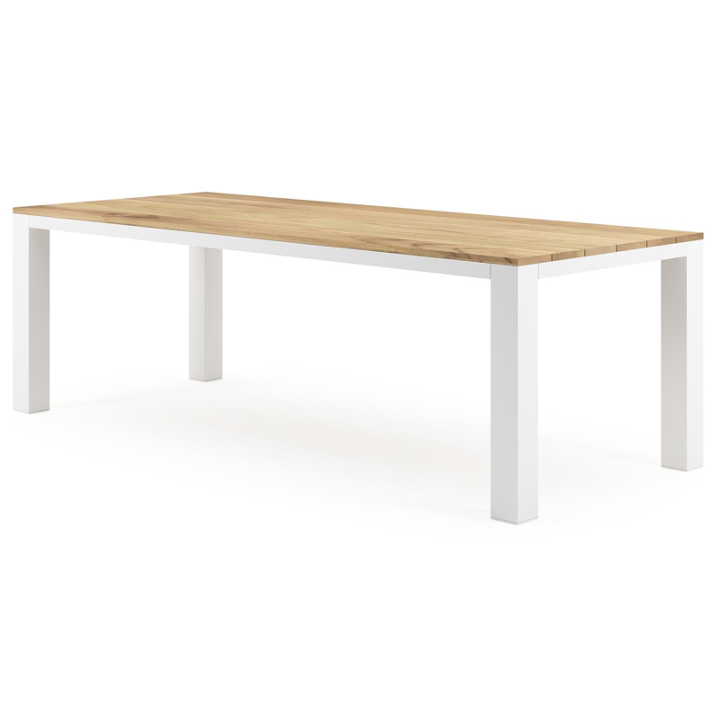 Nano tuintafel in wit aluminium en teak - L 240 x B 100 x H 75 cm