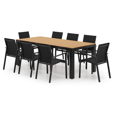 Calzo tuinset in zwart aluminium en polywood met 8 Bahia tuinstoelen
