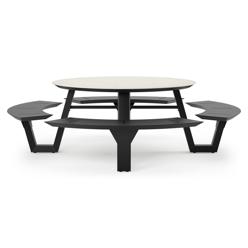 Rondino picknicktafel in zwart aluminium en volkeramiek shilin tafelblad - Ø 236 x H 71,5 cm