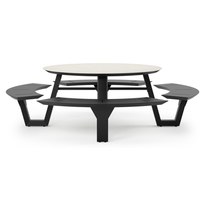 Rondino picknicktafel in zwart aluminium en volkeramiek shilin tafelblad - Ø 236 x H 71,5 cm