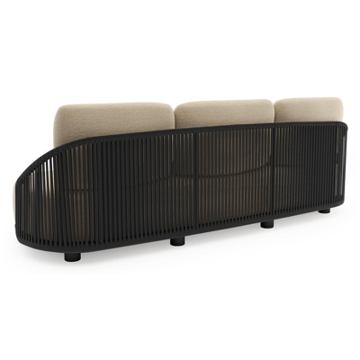 Vadelo loungebank in zwart aluminium en zwart verticaal geweven ronde rope met althea camel all weather cosytica kussen