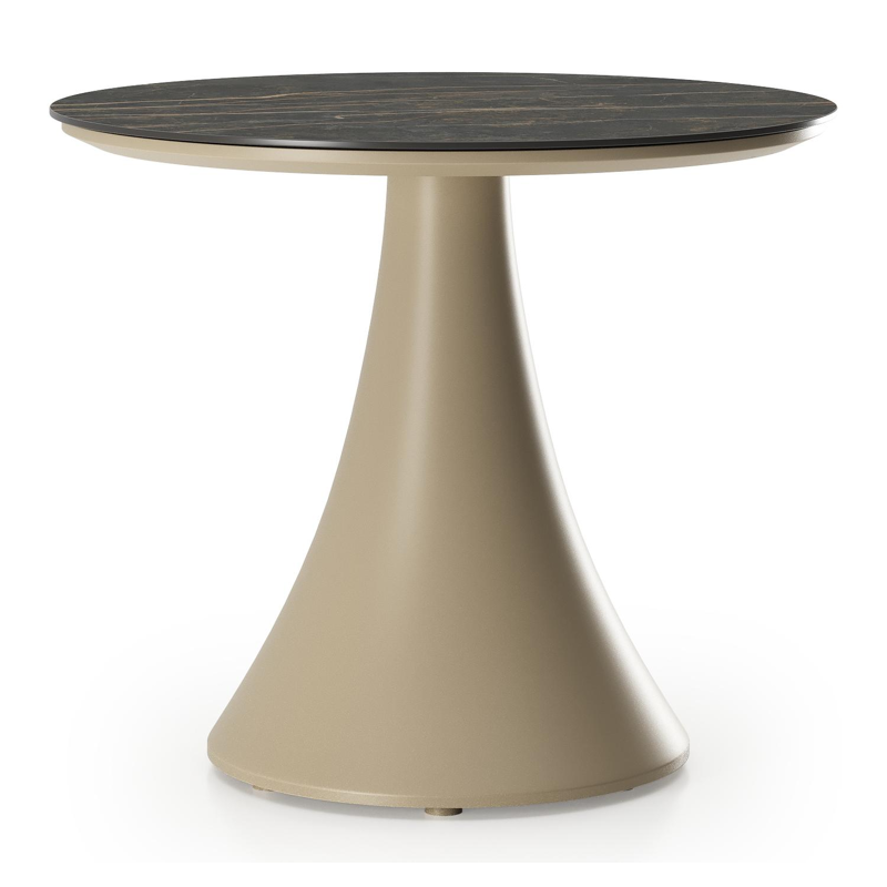 Fano low dining loungetafel rond in beige aluminium en volkeramiek Black Obsession - Dia. 65 x H 55 cm