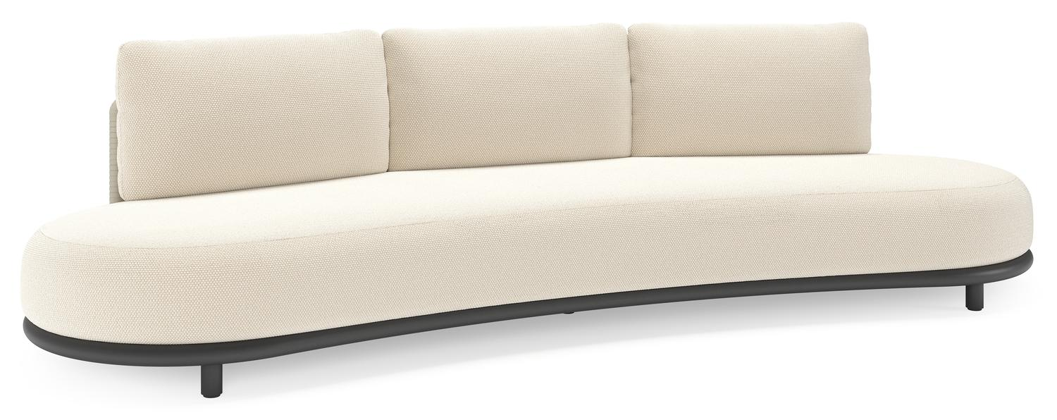 Lomano loungebank in zwart aluminium en beige verticaal geweven luxe vlakke rope met Althea Off White all weather cosytica