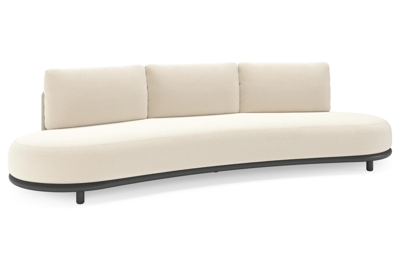 Lomano loungebank in zwart aluminium en beige verticaal geweven luxe vlakke rope met Althea Off White all weather cosytica