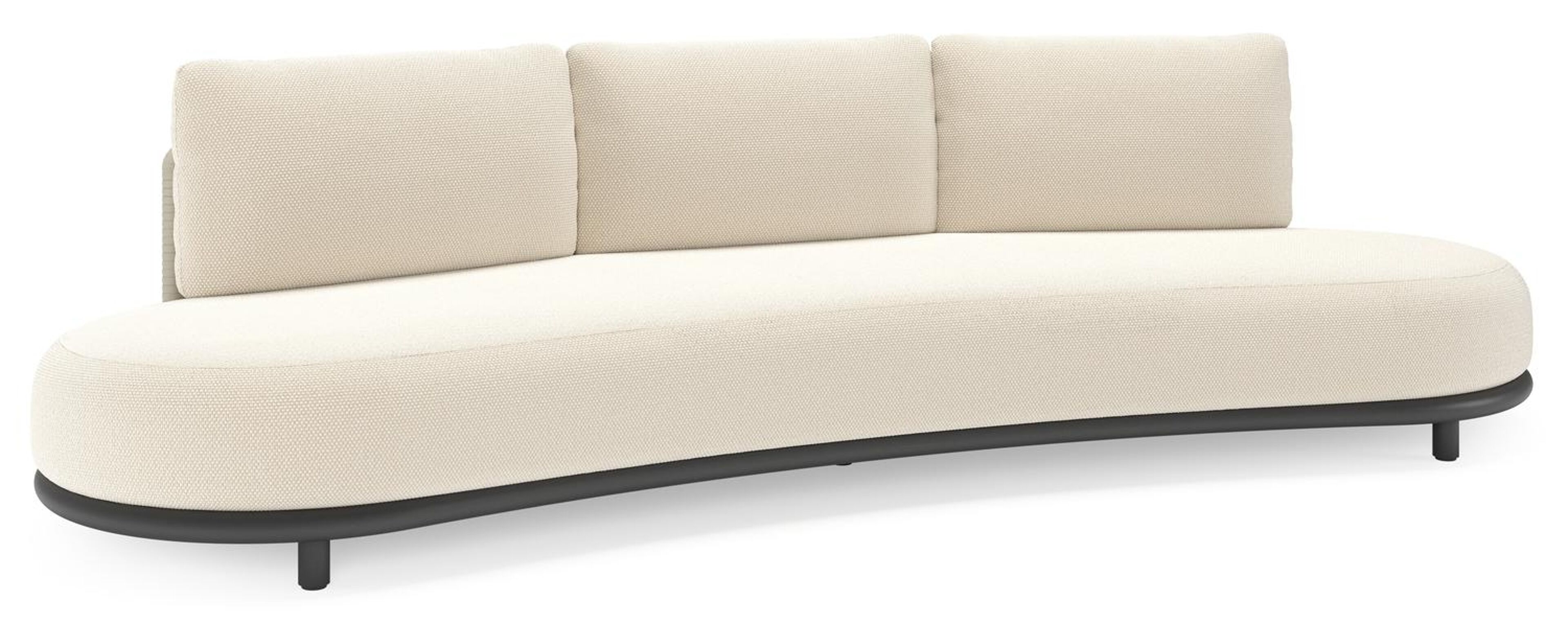 Lomano loungebank in zwart aluminium en beige verticaal geweven luxe vlakke rope met Althea Off White all weather cosytica