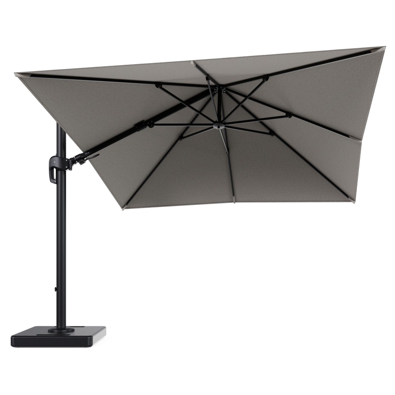 Parasol pendant Rufina avec fonction tilt en aluminium noir et toile de parasol en All Weather Solica Firenze Sand - Lg.1 300 x Lg.2 300 cm avec pied de parasol Lapido 160 kg
