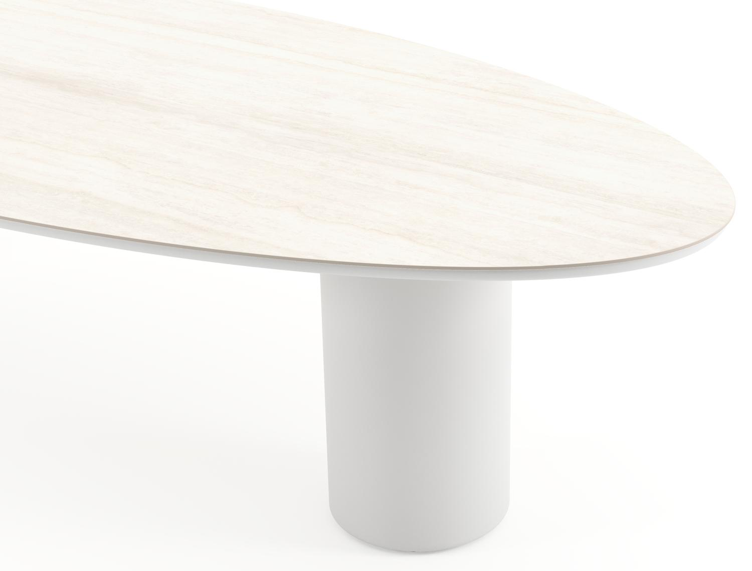 Amico tuintafel ovaal in wit aluminium en volkeramiek Travertino Bianco - L 320 x B 130 x H 73.5 cm