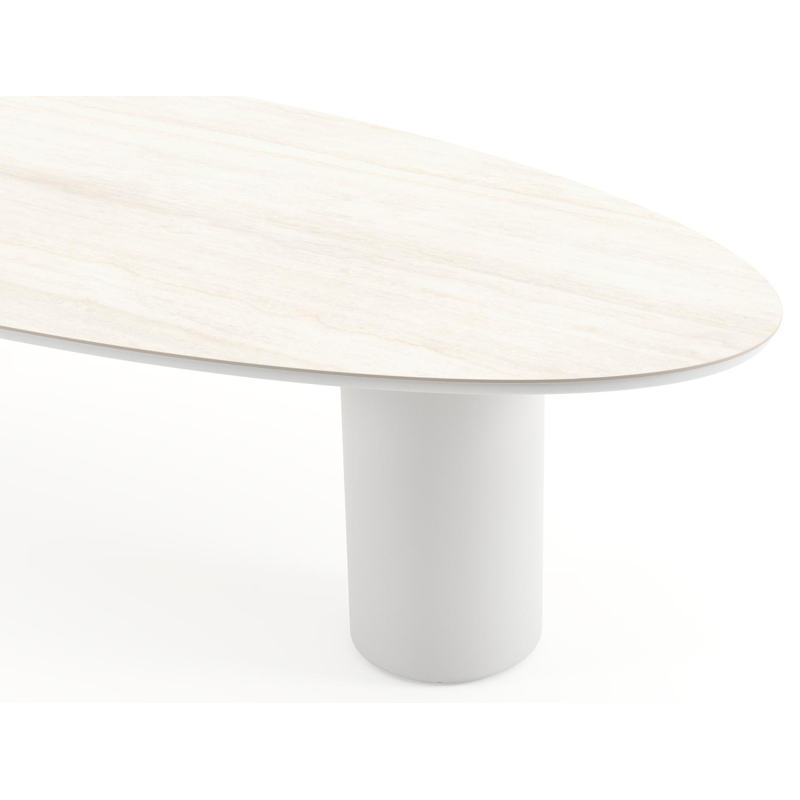 Amico tuintafel ovaal in wit aluminium en volkeramiek Travertino Bianco - L 320 x B 130 x H 73.5 cm