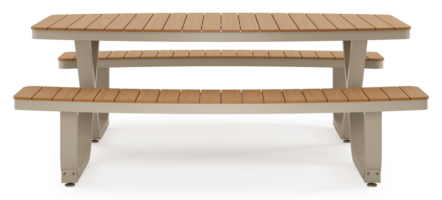 Alora picknicktafel in beige aluminium en polywood - L 200 x B 216 x H 73,5 cm