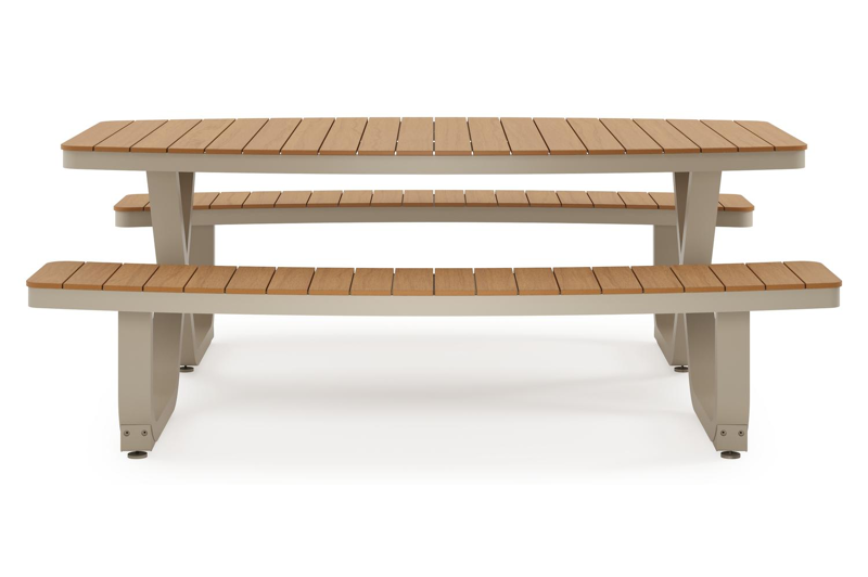 Alora picknicktafel in beige aluminium en polywood - L 200 x B 216 x H 73,5 cm