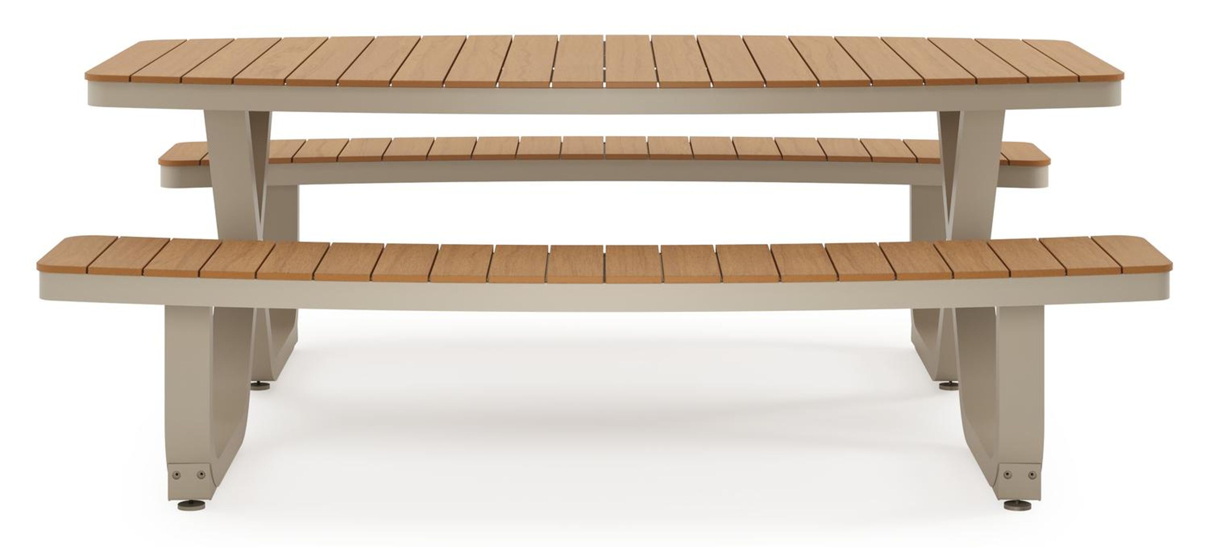 Table de pique-nique Alora en aluminium beige et polywood - Lg 200 x Lrg. 216 x Haut. 73,5 cm