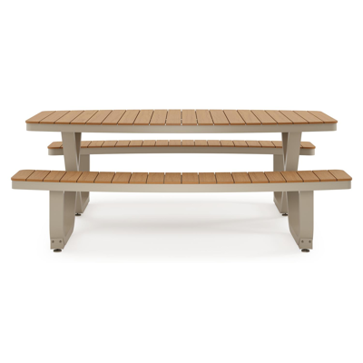 Alora picknicktafel in beige aluminium en polywood - L 200 x B 216 x H 73,5 cm