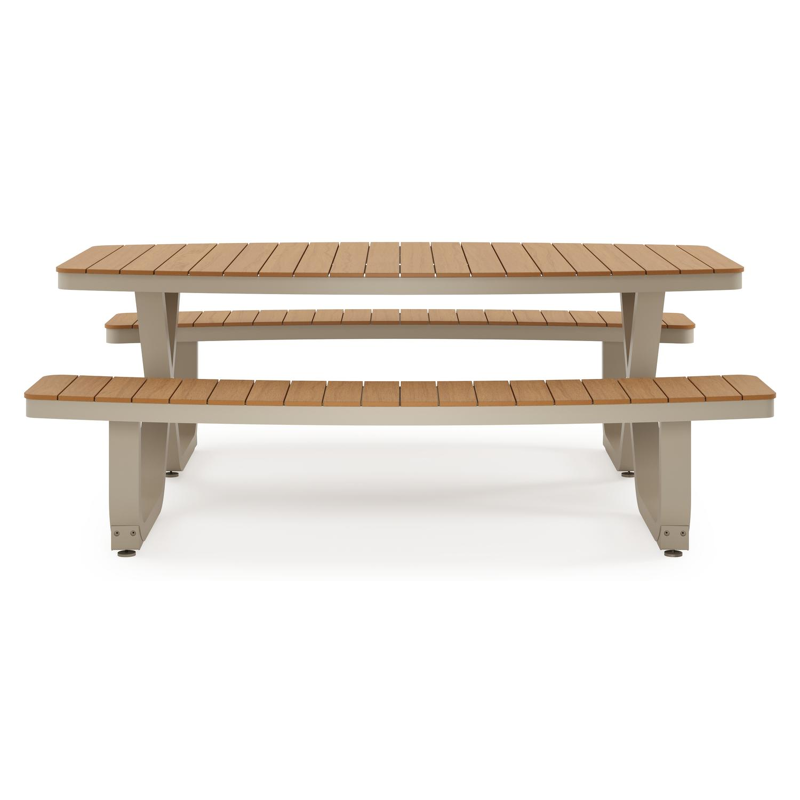 Alora picknicktafel in beige aluminium en polywood - L 200 x B 216 x H 73,5 cm
