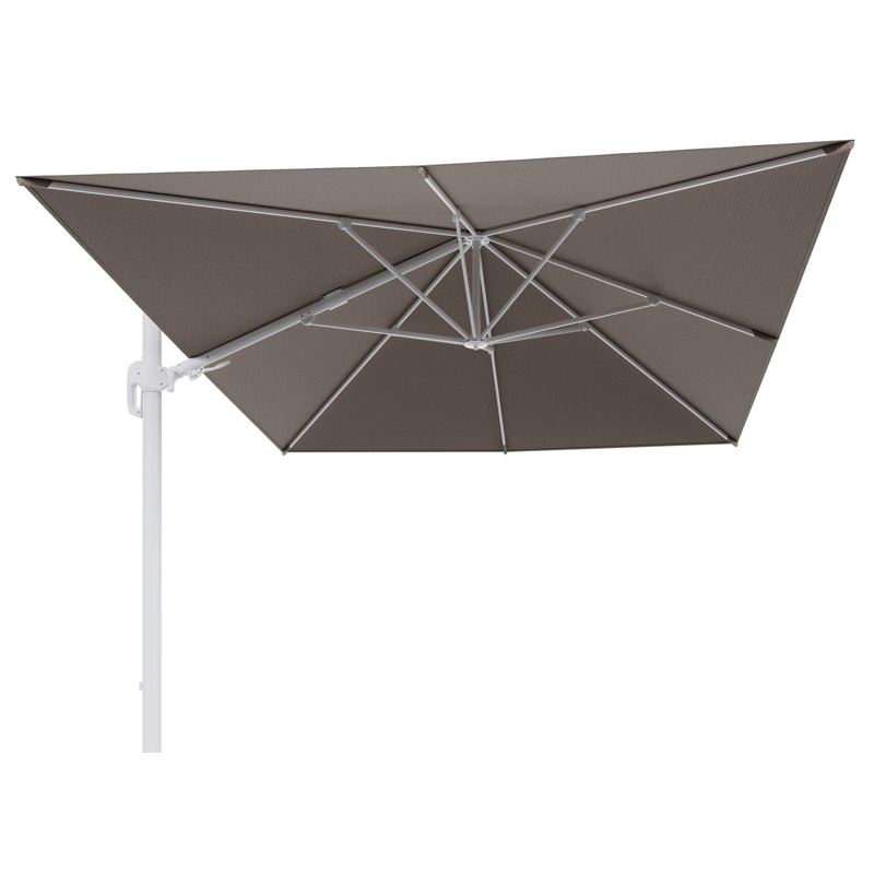 Parasol pendant Rufina avec fonction tilt en aluminium blanc et toile de parasol en All Weather Solica Firenze Earth - Lg.1 400 x Lg.2 300 cm (sans pied de parasol