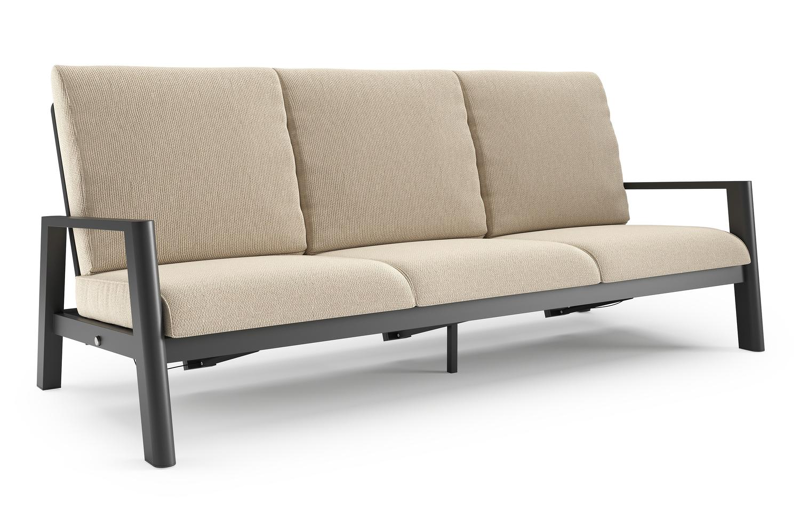 Canapé de jardin Cirello en aluminium noir et coussins en all weather cosytica althea chalk