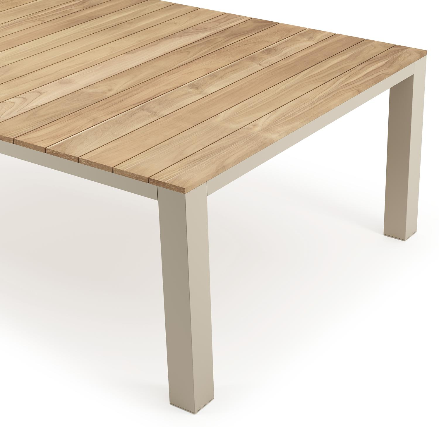 Table de jardin Nano XL rectangulaire en aluminium beige et teck massif Lg. 240 x Lrg. 148 x Haut. 75 cm