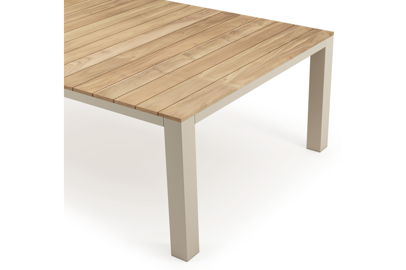 Table de jardin Nano XL rectangulaire en aluminium beige et teck massif Lg. 240 x Lrg. 148 x Haut. 75 cm