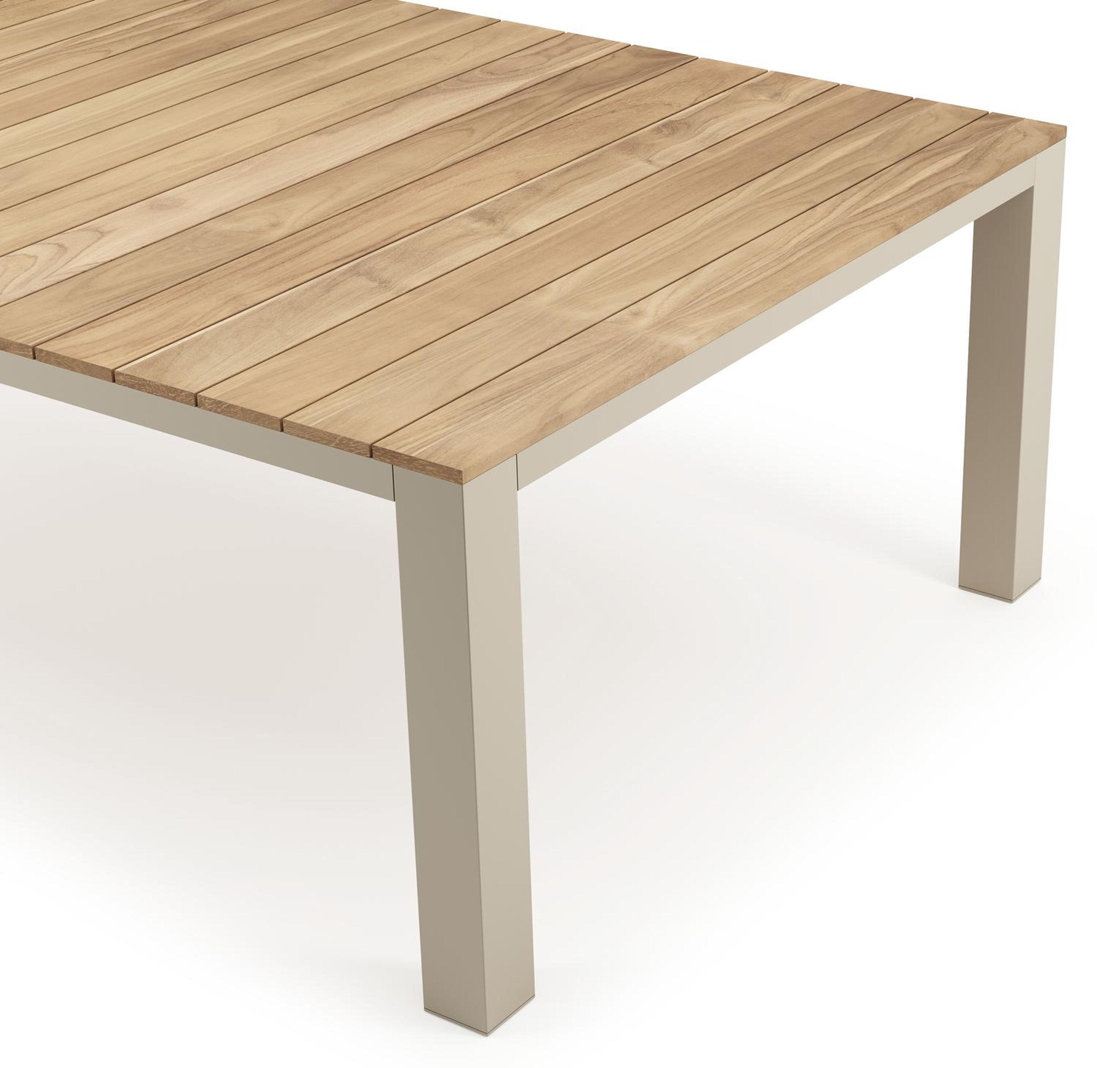 Table de jardin Nano XL rectangulaire en aluminium beige et teck massif Lg. 240 x Lrg. 148 x Haut. 75 cm