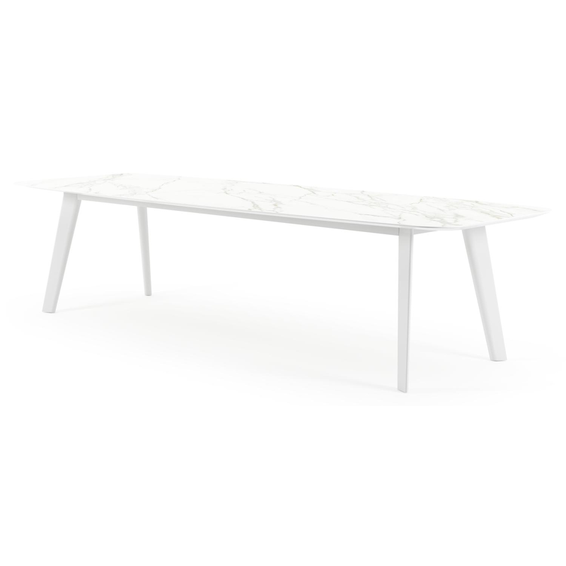 Table de jardin Lacrima en aluminium blanc et céramique pleine calacatta - Lg 315 x Larg. 115 x H 74 cm