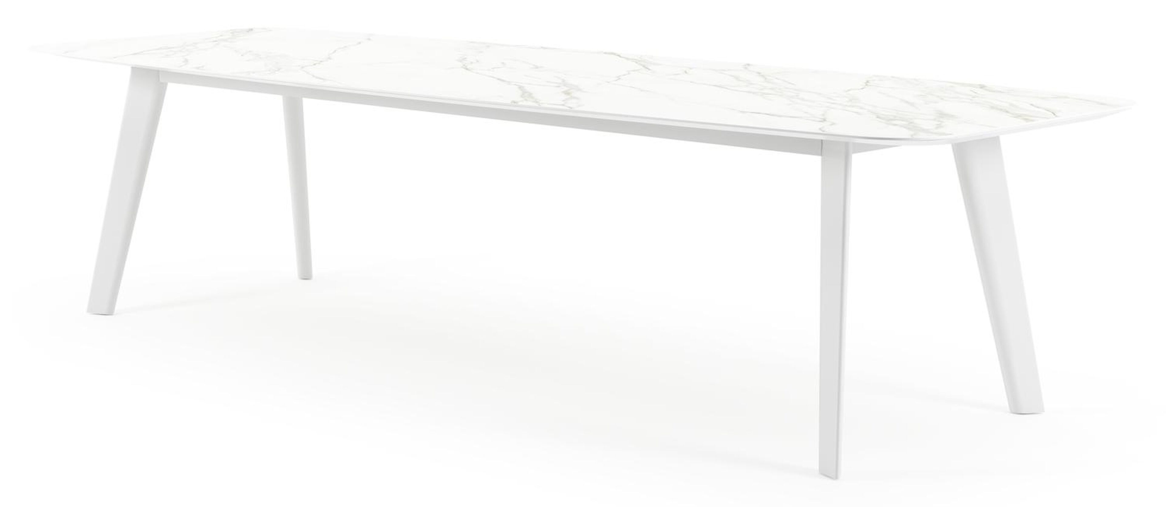 Lacrima tuintafel in wit aluminium en volkeramiek calacatta - L 315 x B 115 x H 74 cm