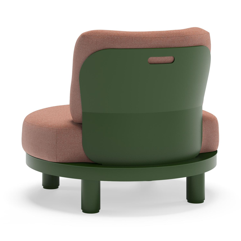 Donato loungestoel in groen aluminium met all weather sunbrella® luxe Savane Rust kussen
