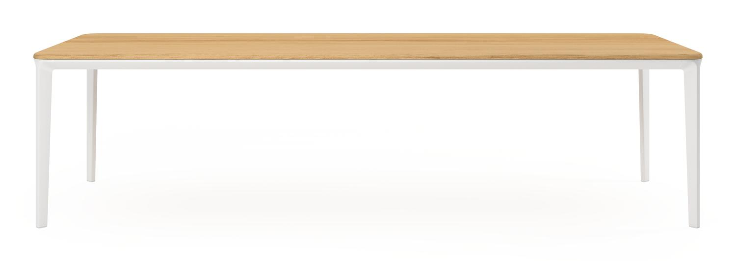 Urbino tuintafel rechthoekig afgerond in wit aluminium en teak -