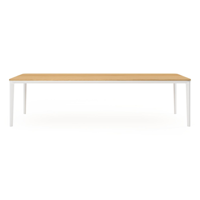 Urbino tuintafel rechthoekig afgerond in wit aluminium en teak -