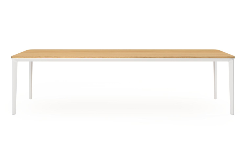 Urbino tuintafel rechthoekig afgerond in wit aluminium en teak -