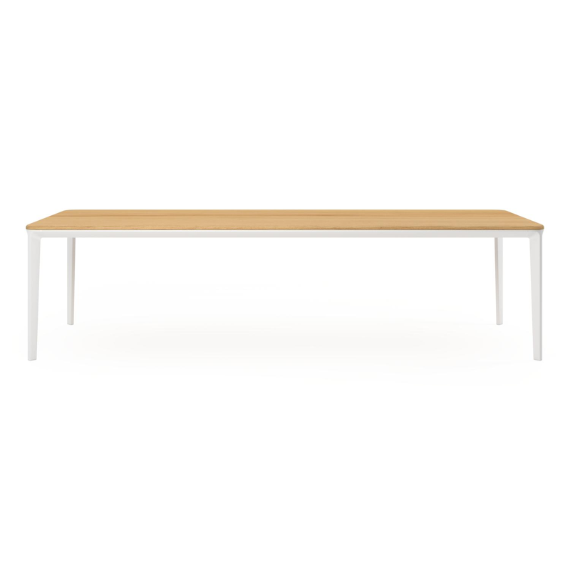 Urbino tuintafel rechthoekig afgerond in wit aluminium en teak -