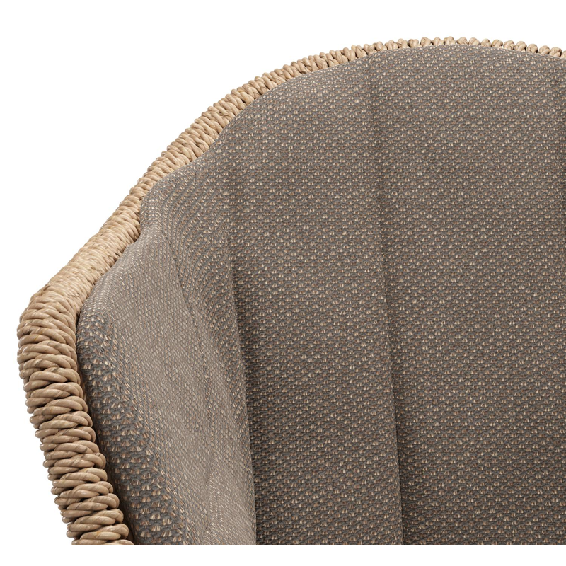 Pagino tuinstoel in wit aluminium en naturel ronde wicker met zitkussen in All Weather Sunbrella® Luxe Lopi Coconut