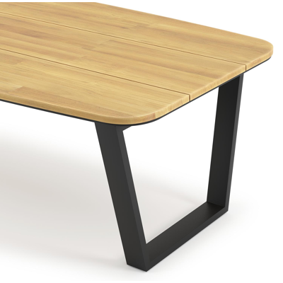 Pagino tuintafel bootvorm in zwart aluminium en teak - L 255 x B 115 x H 73 cm